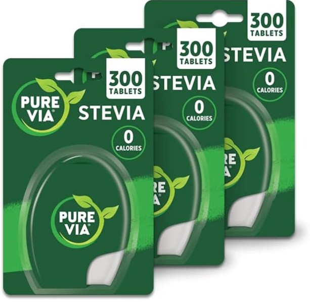 Pure Via Stevia Sweetener Tablets Bundle of 3 (900 Tablets Total) – Low Calorie Sugar Alternative Derived from Nature – Great Taste for Tea & Coffee – Convenient Dispenser Format